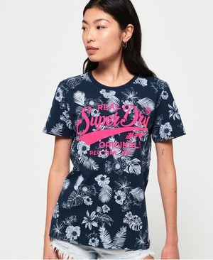 Superdry Real Originals Mono Tropical Női Pólók Kék | QGWTY9035